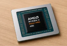 AMD Ryzen AI Max+ PRO 495 Leak Shows 16-Core AI Laptop Chip With 192GB RAM AMD Ryzen AI Max Plus PRO 495 processor chip close-up showing AI-focused laptop CPU design