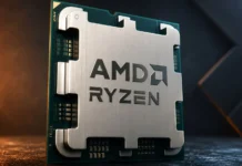 AMD Launches Ryzen 7 7700X3D and Revives Ryzen 7 5800X3D for AM4 Gamers close-up image of an AMD Ryzen processor showing the heat spreader and chip package design