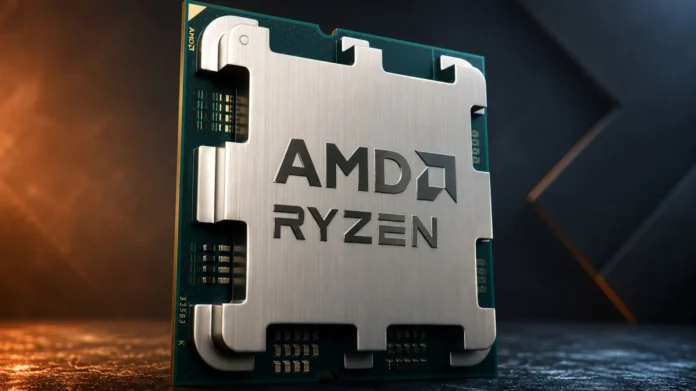 AMD Ryzen processor close-up close-up image of an AMD Ryzen processor showing the heat spreader and chip package design