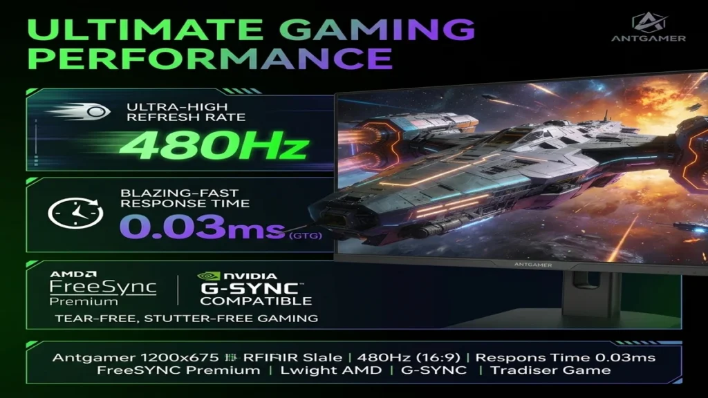 Ant Esports ANT27DZQES Gaming Monitor Debuts with 480Hz WOLED Panel 1 Ant Esports ANT27DZQES gaming monitor promotional image showing 480Hz refresh rate and 0.03ms GTG response time