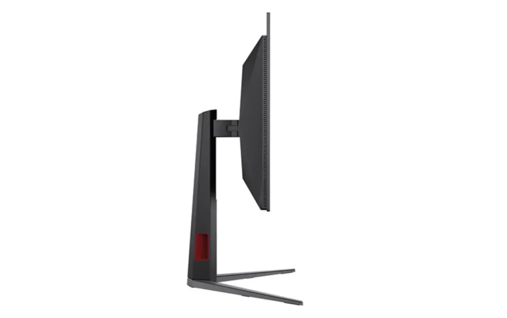 AOC Q27G4KDP monitor side view highlighting slim panel and angular stand structure