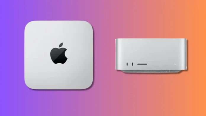 Apple Mac Studio and Mac mini desktop computers side by side