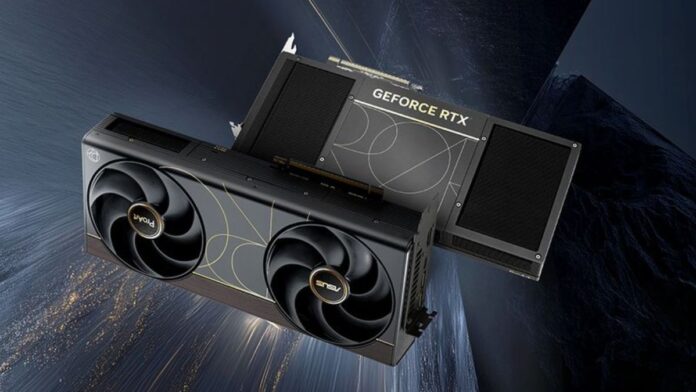 ASUS ProArt GeForce RTX 5090 graphics card promotional render showing front and rear cooling design