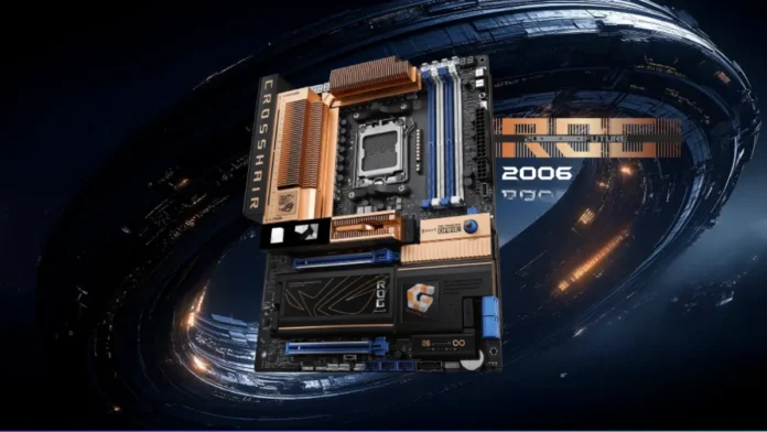 ASUS ROG Crosshair 2006 X870E motherboard with retro-inspired design