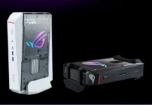 ASUS Releases ROG NUC 16 Mini PC With RTX 5080 Laptop GPU ASUS ROG NUC 2026 compact gaming mini PC shown in vertical and horizontal orientation with RGB lighting