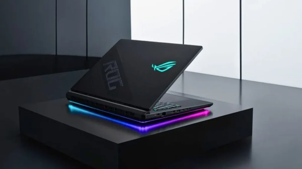 ASUS ROG Strix SCAR 18 open and closed views showing RGB keyboard and rear cooling vents