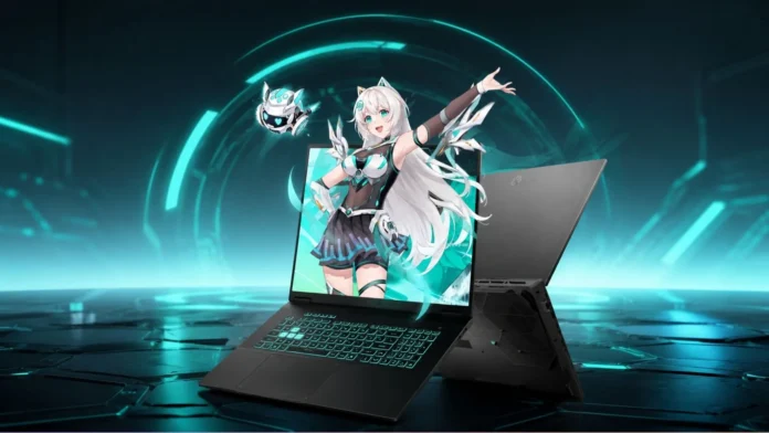 ASUS TUF Gaming 7 Pro Max gaming laptop with RGB keyboard and futuristic anime-themed display