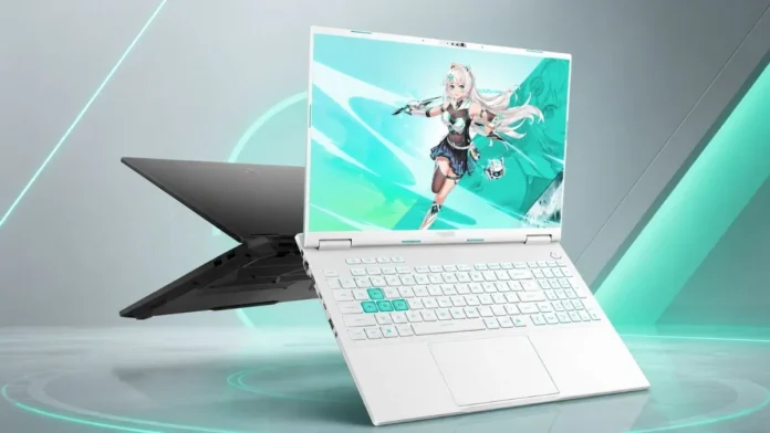 ASUS TUF Gaming 7 Pro white gaming laptop with illuminated keyboard and anime wallpaper