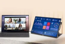 ASUS Releases ZenScreen MQ16FC OLED Portable Monitor With 16 Inch Display ASUS ZenScreen MQ16FC portable monitor connected to a laptop showing extended display workspace