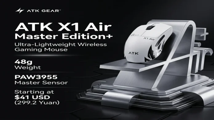 atk-x1-air-master-edition-gaming-mouse ATK X1 Air Master Edition+ wireless gaming mouse featuring a 48g design and PAW3955 sensor