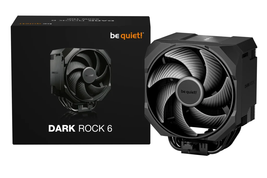 be quiet! Dark Rock 6 CPU air cooler shown beside its retail box packaging
