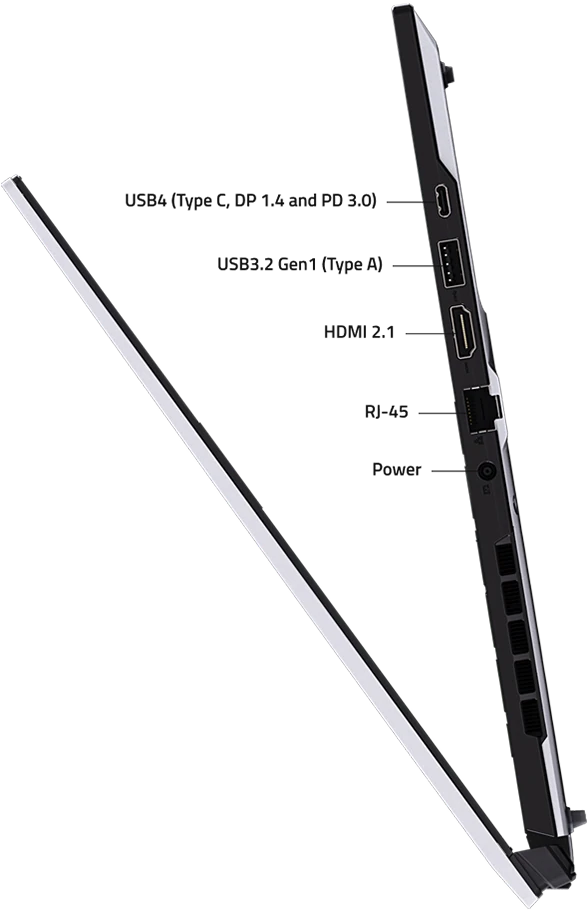 Left-side connectivity ports on the Gigabyte AERO X16 laptop including USB and audio ports
