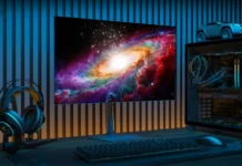 Gigabyte Releases GO27Q24G Gaming Monitor With 240Hz MLA+ WOLED Panel for $400 Gigabyte GO27Q24G OLED gaming monitor displayed in a desktop gaming setup beside a gaming PC