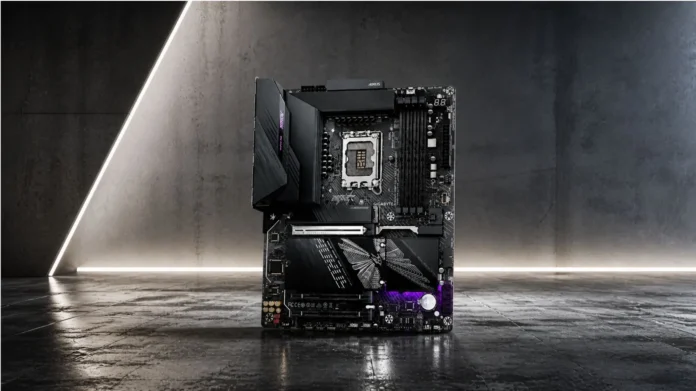 Gigabyte Z890 AORUS Elite WiFi7 Plus motherboard front view showing CPU socket, RAM slots, and heatsinks