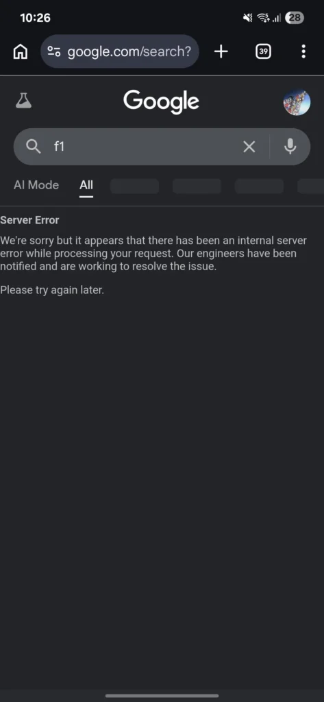 google search server error mobile