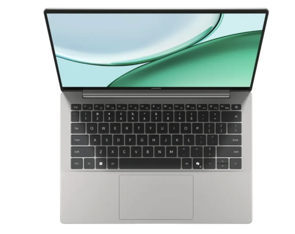 Top view of the Honor Notebook X14 keyboard and display