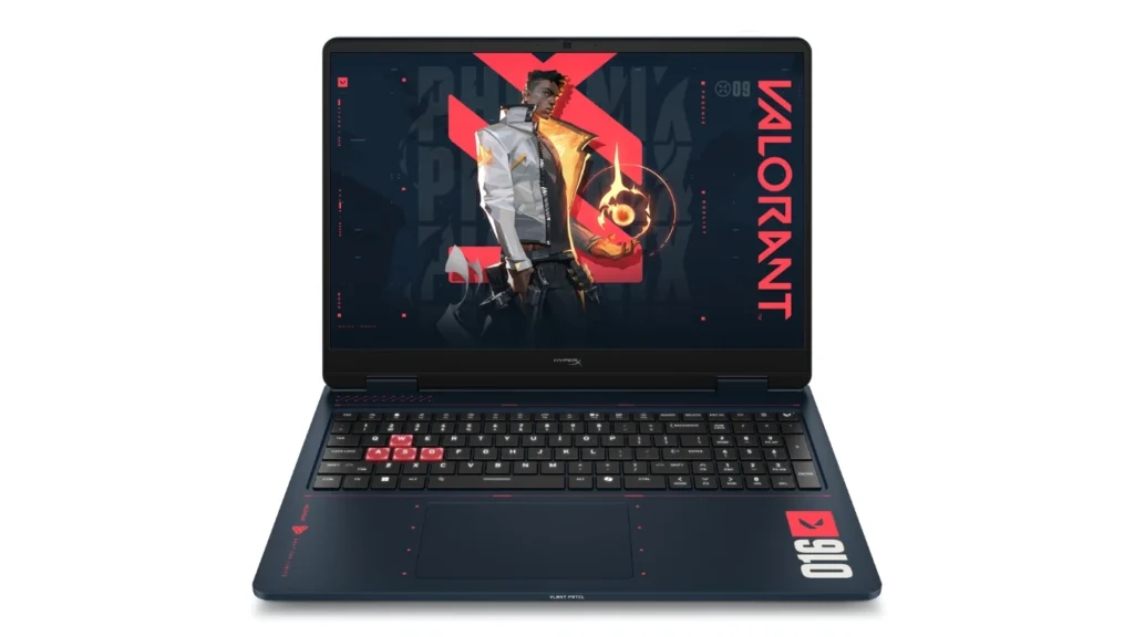HyperX OMEN 16 VALORANT Edition gaming laptop with VALORANT themed display and highlighted WASD gaming keys