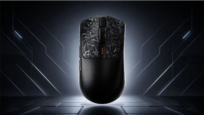 IPI Haze X mouse front view showing split top shell design with textured surface and scroll wheel