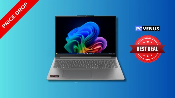 Lenovo IdeaPad Pro 5 AI laptop featured in a PCVenus deal graphic highlighting a major price drop on the RTX 5050 model