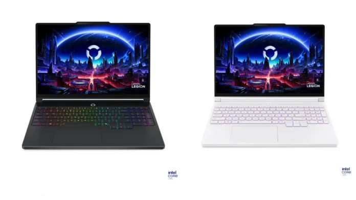 Lenovo Legion 5 15IAX11 gaming laptop front view in black and white variants with RGB keyboard and slim bezels