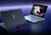 Lenovo Releases Legion Y9000P With 175W RTX 5090 and 240Hz OLED Display Lenovo Legion Y9000P gaming laptop with RGB rear lighting and dual display angles.