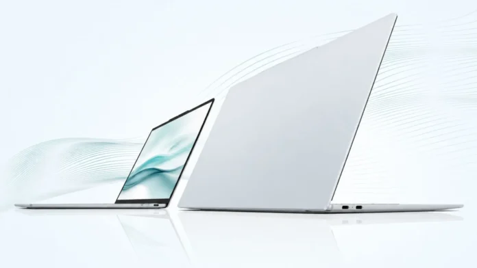Lenovo Xiaoxin Air 14 shown in slim side profile with lightweight metal chassis and thin bezels
