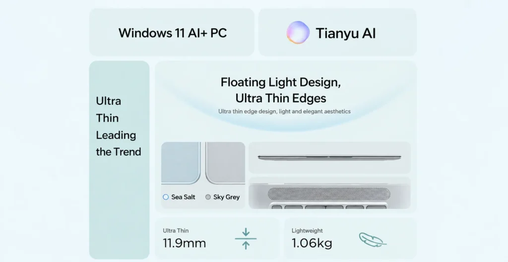 Lenovo Xiaoxin Air 14 promotional image highlighting 11.9mm thin profile lightweight body and dual color options