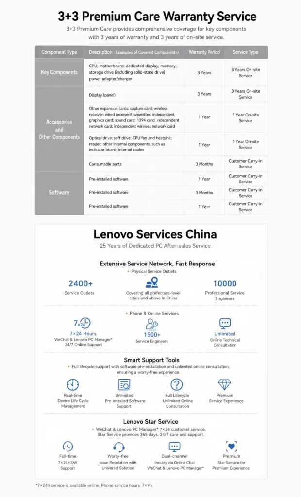 Lenovo YOGA 32 Ultra Aura Brings 31.5-Inch 4K 165Hz Display and Core Ultra X7 Chip 1 Lenovo YOGA 32 Ultra Aura premium care warranty service chart with Lenovo China after sales support details