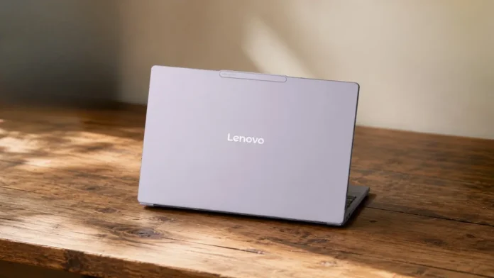 Lenovo YOGA Air 14 Ultra AI laptop placed on a wooden table