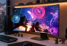 LG Launched UltraGear 45GX950B With 45-Inch 5K2K OLED and 330Hz Dual Mode LG UltraGear 45GX950B curved OLED gaming monitor in a desktop gaming setup