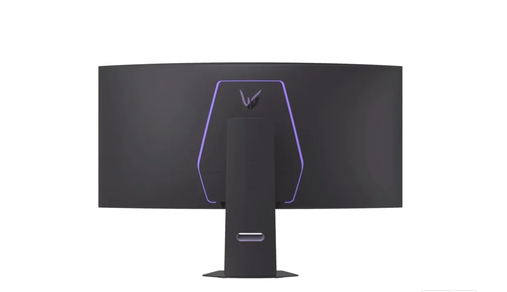 Rear design of the LG UltraGear 45GX950B curved OLED gaming monitor with RGB lighting