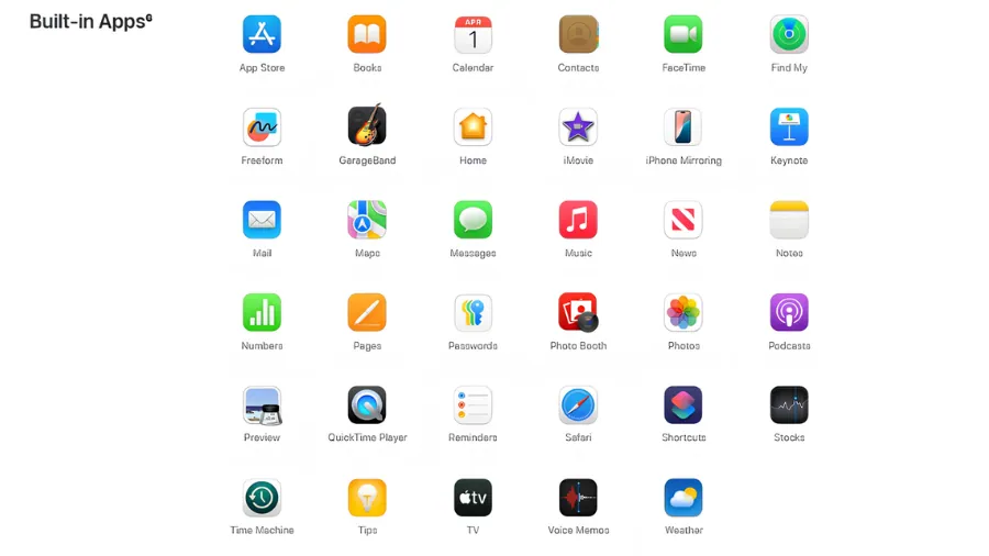 Apple macOS built-in applications shown on screen