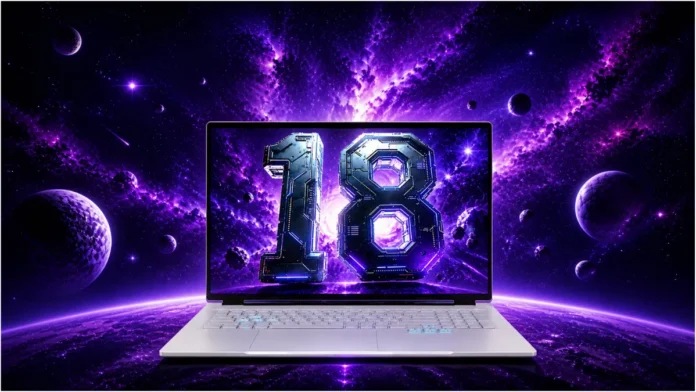 Mechrevo 18 Pro gaming laptop with RTX 5070 showing futuristic 18 display design