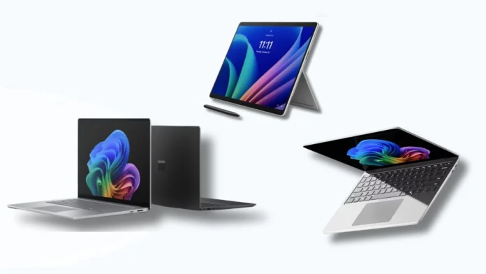 Microsoft Surface Laptop 8 and Surface Pro 12 Microsoft Surface Laptop 8, Surface Laptop 13-inch, and Surface Pro 12 shown together in official product render