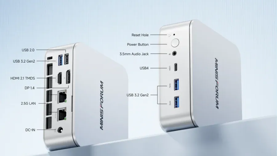 Minisforum EliteMini M2 mini PC front and rear ports layout