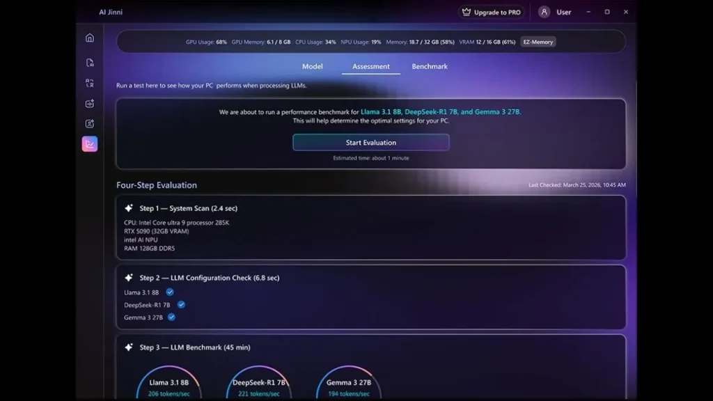 MSI Unveils AI Jinni Platform Ahead of COMPUTEX 2026 3 MSI AI Jinni benchmark tool testing LLM performance and local AI hardware capability