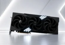 MSI Teases GeForce RTX 5080 Mandalorian and Grogu GPU, Only 500 Units Coming MSI GeForce RTX 5080 graphics card showing triple fan cooling system with angular shroud design