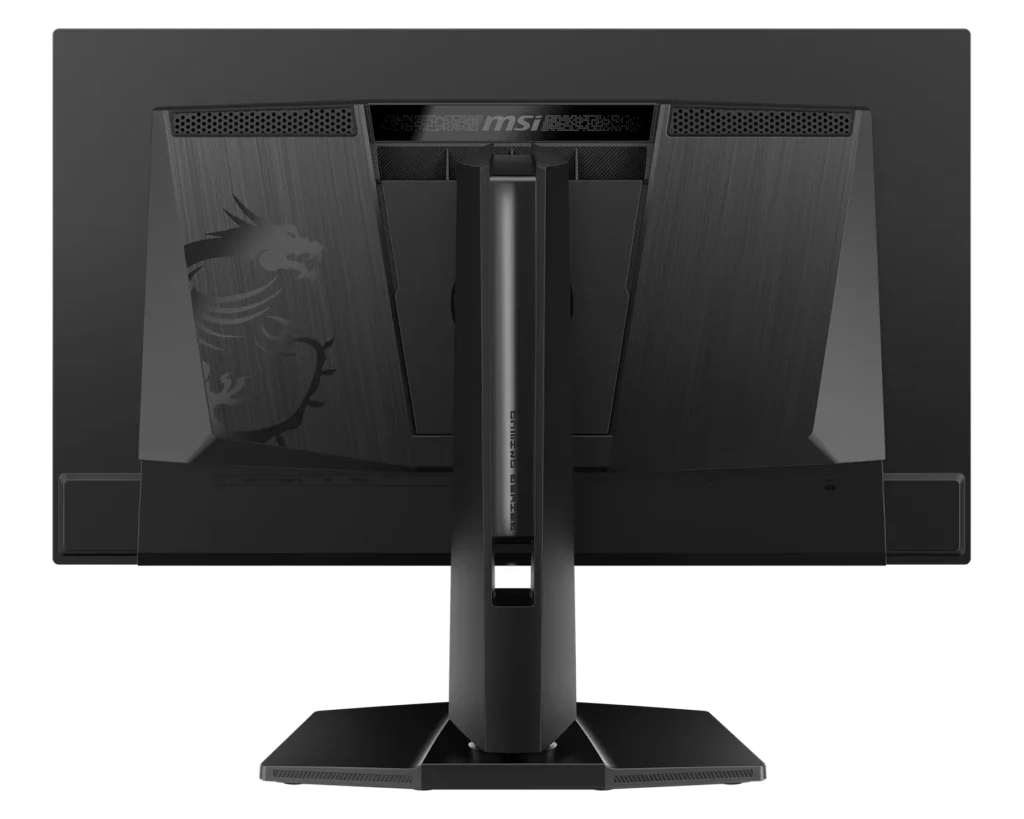 rear side of MSI MAG 272UP QD-OLED E16 gaming monitor with adjustable stand
