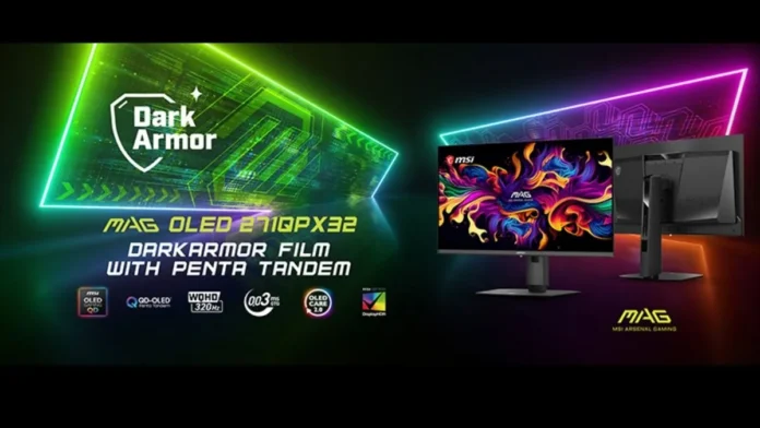 MSI MAG OLED 271QPX32 27 inch QD-OLED gaming monitor with 320Hz refresh rate and DarkArmor film