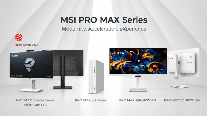 MSI PRO MAX Series Lineup MSI PRO MAX Series featuring all-in-one PCs, workstation desktops, and creator monitors