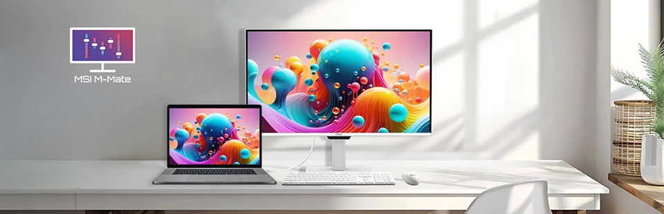 MSI PRO MAX monitor connected to a MacBook in a clean desktop workspace setup