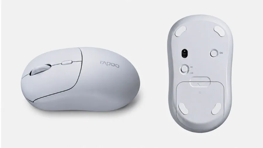 Rapoo C10 AI wireless mouse front and bottom design view