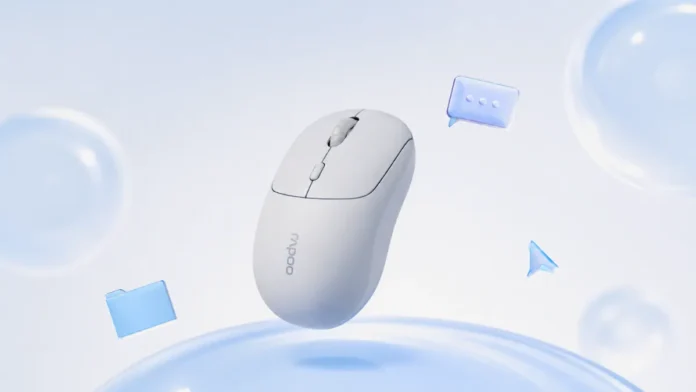 Rapoo C10 AI mouse promotional render with floating design