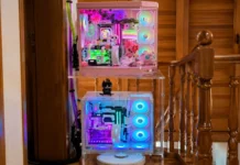 Reddit User Builds Two Ryzen 7 7800X3D Gaming PCs With Cooling Hardware Outside the Room Pair of RGB-lit Ryzen gaming PCs mounted on transparent shelves with custom water cooling