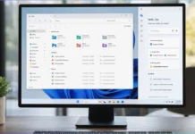 Microsoft Tests New Windows 11 Copilot Sidebar That Resizes Desktop Apps Windows 11 desktop showing a docked Copilot sidebar beside File Explorer with AI assistant tools and workspace resizing