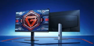 Xiaomi G25i 2026 Gets 240Hz Fast IPS Gaming Monitor for €180 Front and rear view of the Xiaomi G25i 2026 gaming monitor on a blue esports-themed background