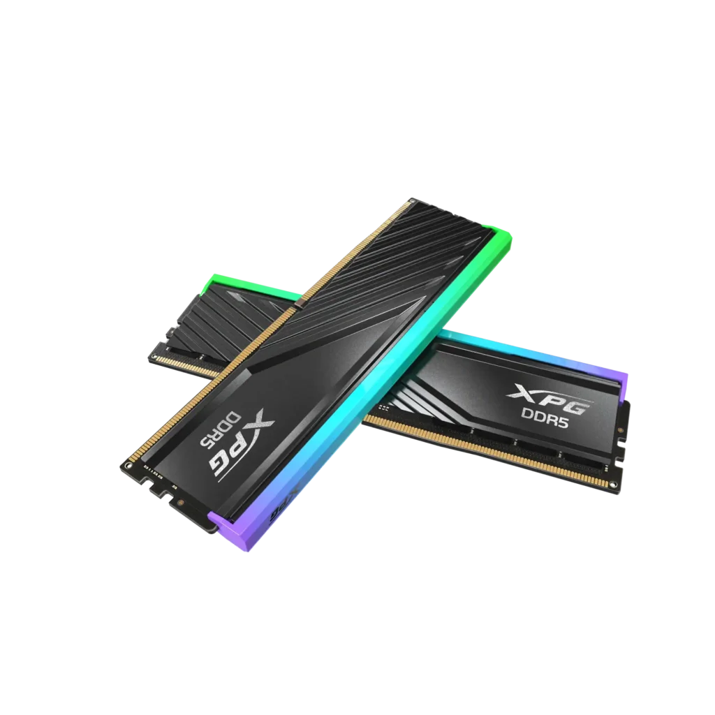 XPG NOVAKEY RGB DDR5 RAM modules shown in dual configuration with RGB light bar and black heat spreader