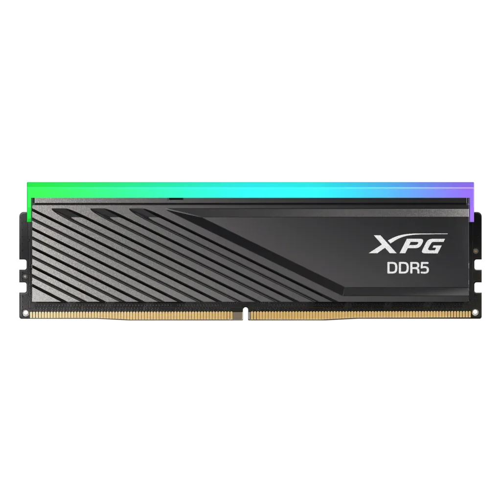 XPG NOVAKEY RGB DDR5 RAM single module showing heat spreader design and RGB lighting strip