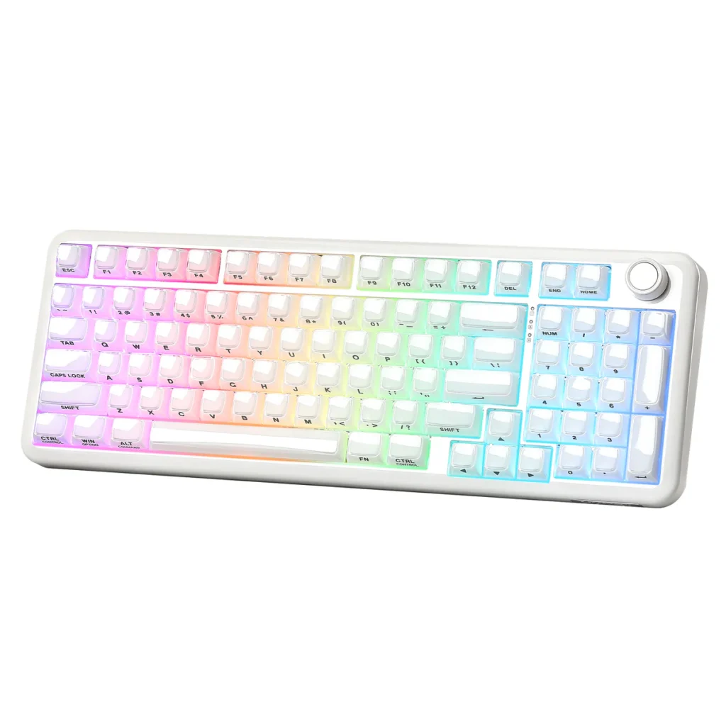 White YUNZII X98 mechanical keyboard with rainbow RGB lighting