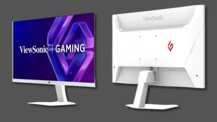 ViewSonic VX25G26-2K-W gaming monitor displayed from front and rear angles highlighting its white gaming-focused design